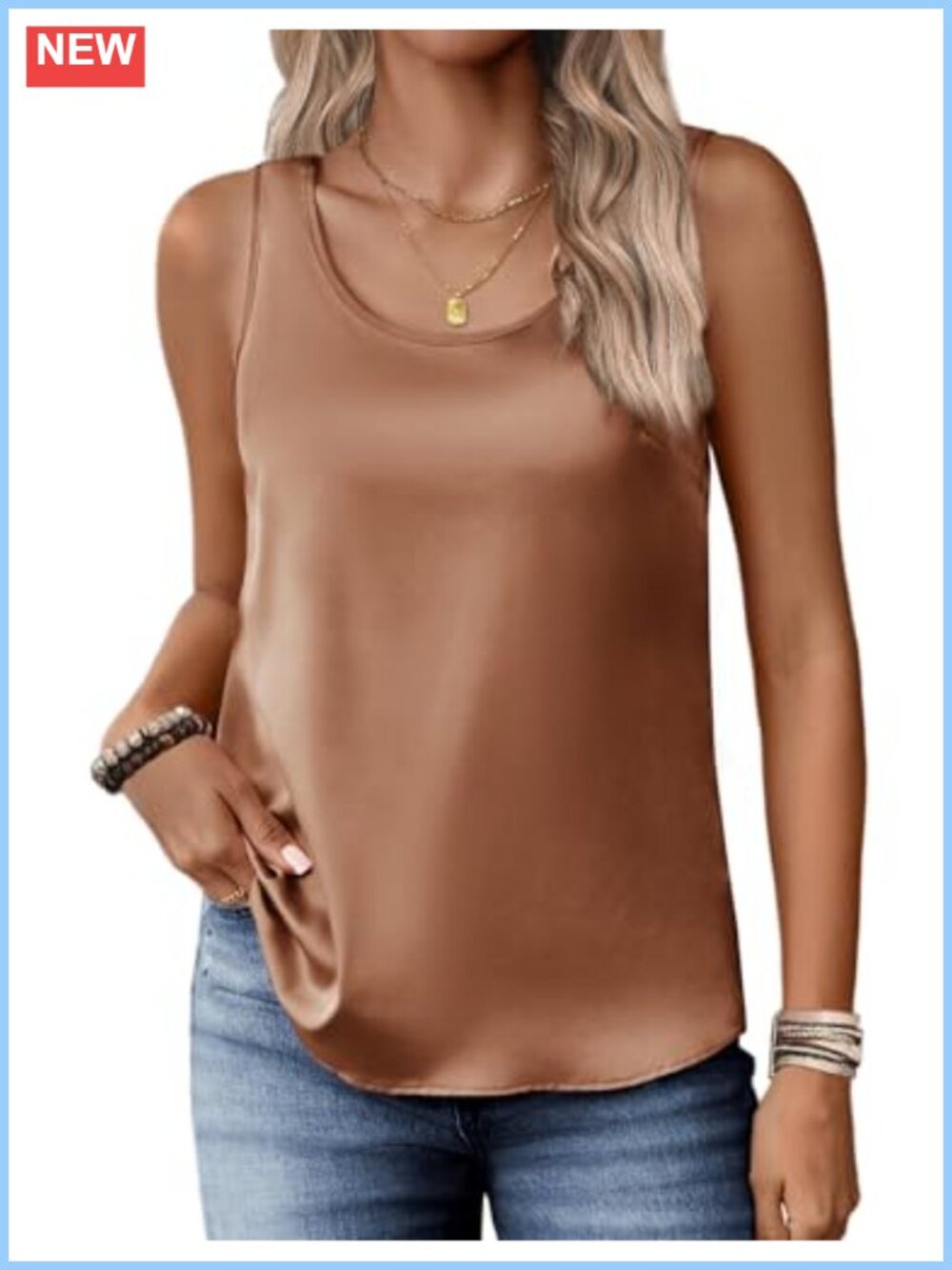 Silk Satin Tank Top Women Sleeveless Scoop Neck Camisole